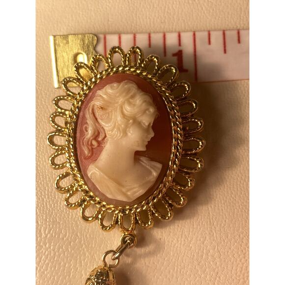 Cameo Brooch Victorian Revival Mid-century Pin Pendant Convertible Tassel Detail - Picture 7 of 8